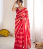 Red color smart nc satin fabric woven pattern designer stylish girlie saree