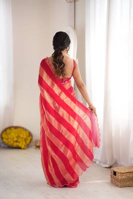 Red color smart nc satin fabric woven pattern designer stylish girlie saree 2