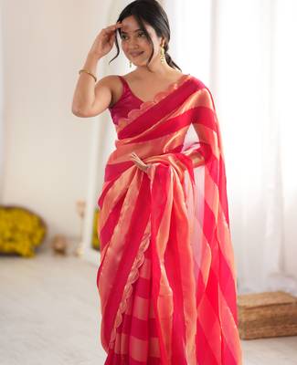 Red color smart nc satin fabric woven pattern designer stylish girlie saree 3