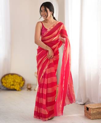 Red color smart nc satin fabric woven pattern designer stylish girlie saree 4