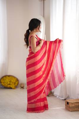 Red color smart nc satin fabric woven pattern designer stylish girlie saree 5