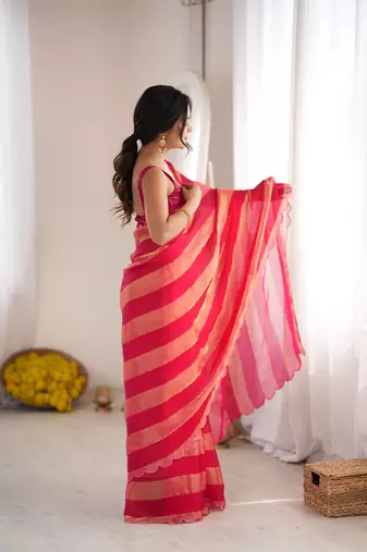 Red color smart nc satin fabric woven pattern designer stylish girlie saree