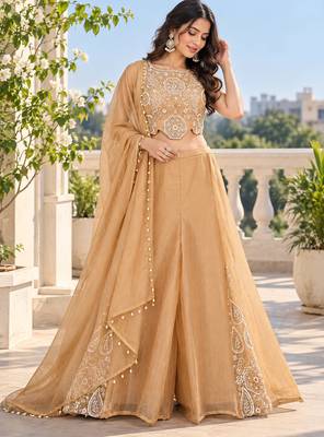 Champagne bead sequin embroidered silk crop top sharara set for wedding 2