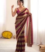Wine color smart nc satin fabric woven pattern designer stylish girlie saree