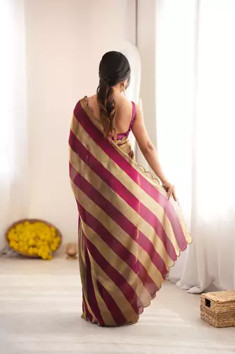 Wine color smart nc satin fabric woven pattern designer stylish girlie saree