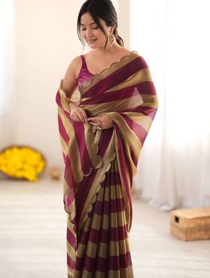 Wine color smart nc satin fabric woven pattern designer stylish girlie saree 3