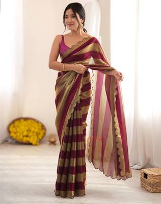 Wine color smart nc satin fabric woven pattern designer stylish girlie saree 4
