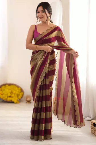 Wine color smart nc satin fabric woven pattern designer stylish girlie saree