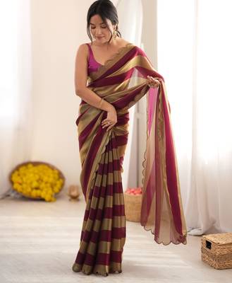 Wine color smart nc satin fabric woven pattern designer stylish girlie saree 5