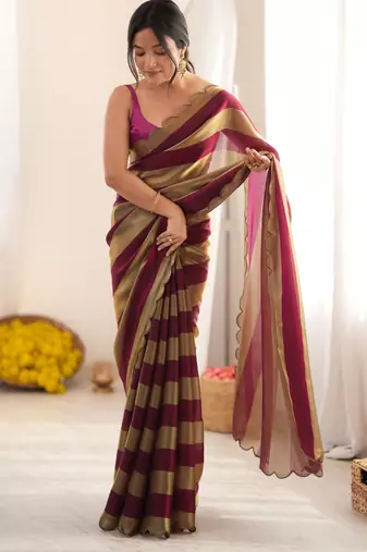 Wine color smart nc satin fabric woven pattern designer stylish girlie saree