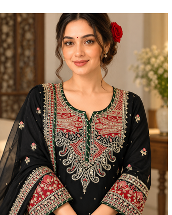black color thread and sequence work silk blend salwar kameez 2