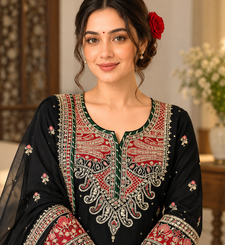 black color thread and sequence work silk blend salwar kameez