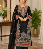 black color thread and sequence work silk blend salwar kameez