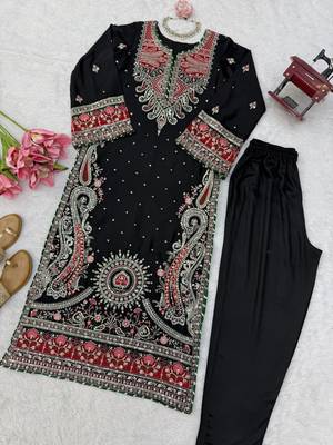 black color thread and sequence work silk blend salwar kameez 4