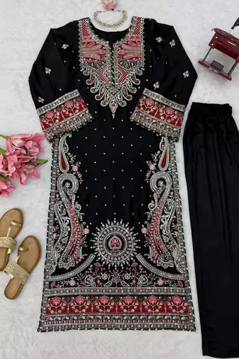 black color thread and sequence work silk blend salwar kameez