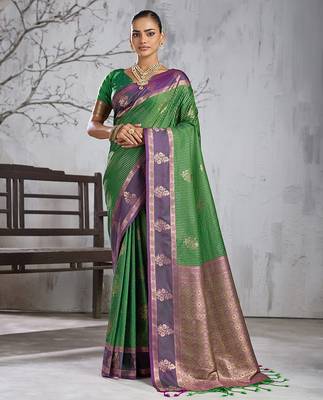 Green color smart heavy beautiful woven designer silk fancy saree 1