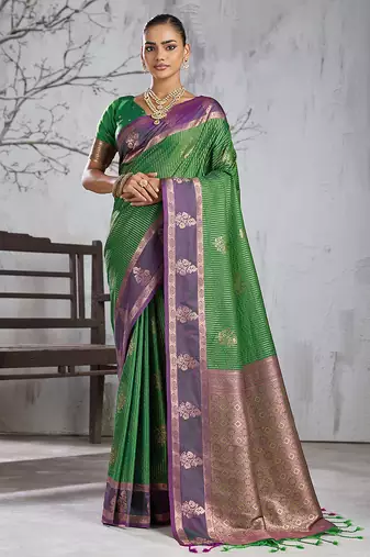 Green color smart heavy beautiful woven designer silk fancy saree