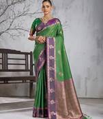 Green color smart heavy beautiful woven designer silk fancy saree