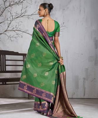Green color smart heavy beautiful woven designer silk fancy saree 2