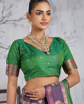 Green color smart heavy beautiful woven designer silk fancy saree 5