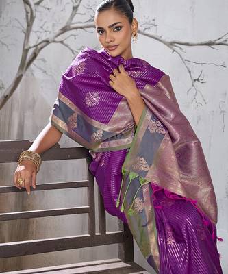 Purple color smart heavy beautiful woven designer silk fancy saree 3
