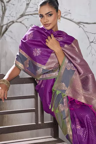 Purple color smart heavy beautiful woven designer silk fancy saree