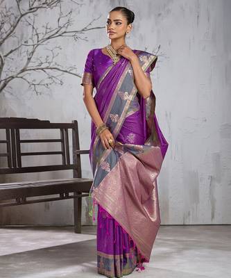 Purple color smart heavy beautiful woven designer silk fancy saree 4
