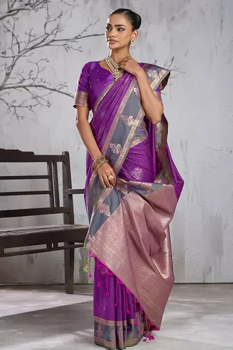 Purple color smart heavy beautiful woven designer silk fancy saree