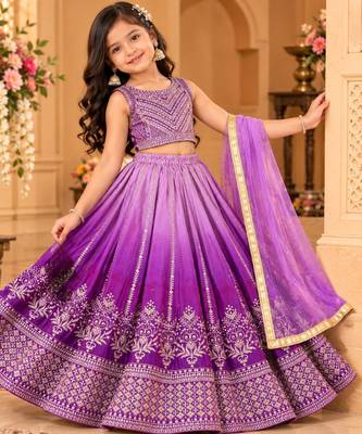 kids purple embroidered lehenga choli with dupatta 1