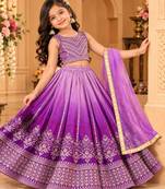kids purple embroidered lehenga choli with dupatta