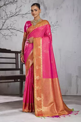 Pink color smart heavy beautiful woven designer silk fancy saree