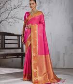 Pink color smart heavy beautiful woven designer silk fancy saree