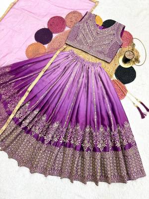 kids purple embroidered lehenga choli with dupatta 3