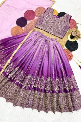 kids purple embroidered lehenga choli with dupatta