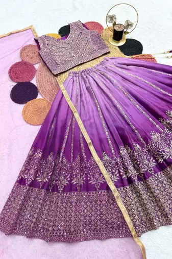 kids purple embroidered lehenga choli with dupatta