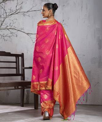 Pink color smart heavy beautiful woven designer silk fancy saree 2