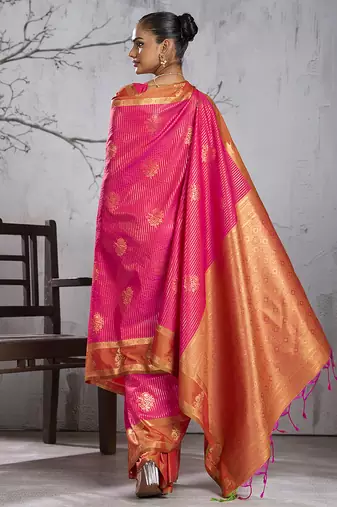 Pink color smart heavy beautiful woven designer silk fancy saree