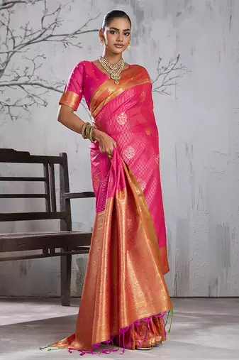 Pink color smart heavy beautiful woven designer silk fancy saree
