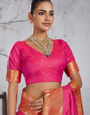 Pink color smart heavy beautiful woven designer silk fancy saree 5