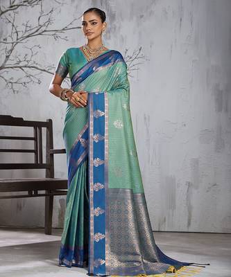 Sea green color smart heavy beautiful woven designer silk fancy saree 1