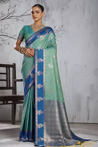 Sea green color smart heavy beautiful woven designer silk fancy saree