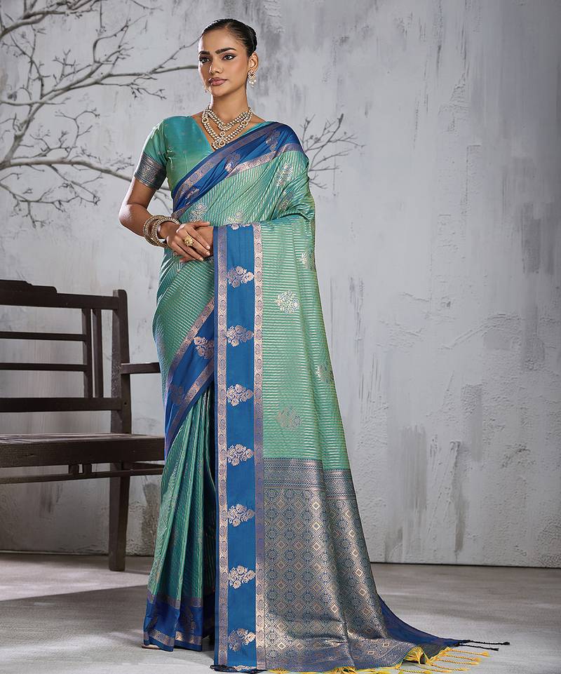 Sea green color smart heavy beautiful woven designer silk fancy saree