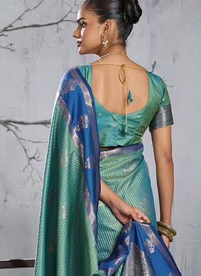 Sea green color smart heavy beautiful woven designer silk fancy saree 2