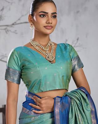 Sea green color smart heavy beautiful woven designer silk fancy saree 5