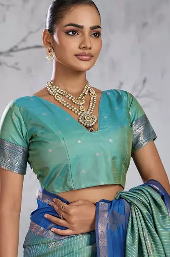 Sea green color smart heavy beautiful woven designer silk fancy saree