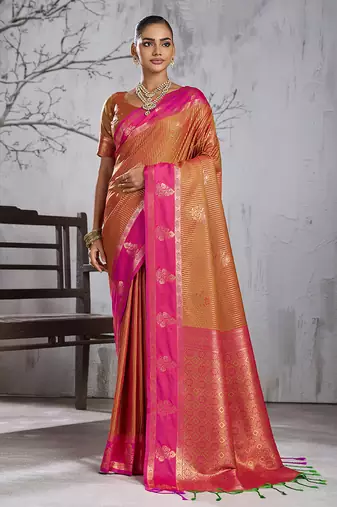 Rust color smart heavy beautiful woven designer silk fancy saree