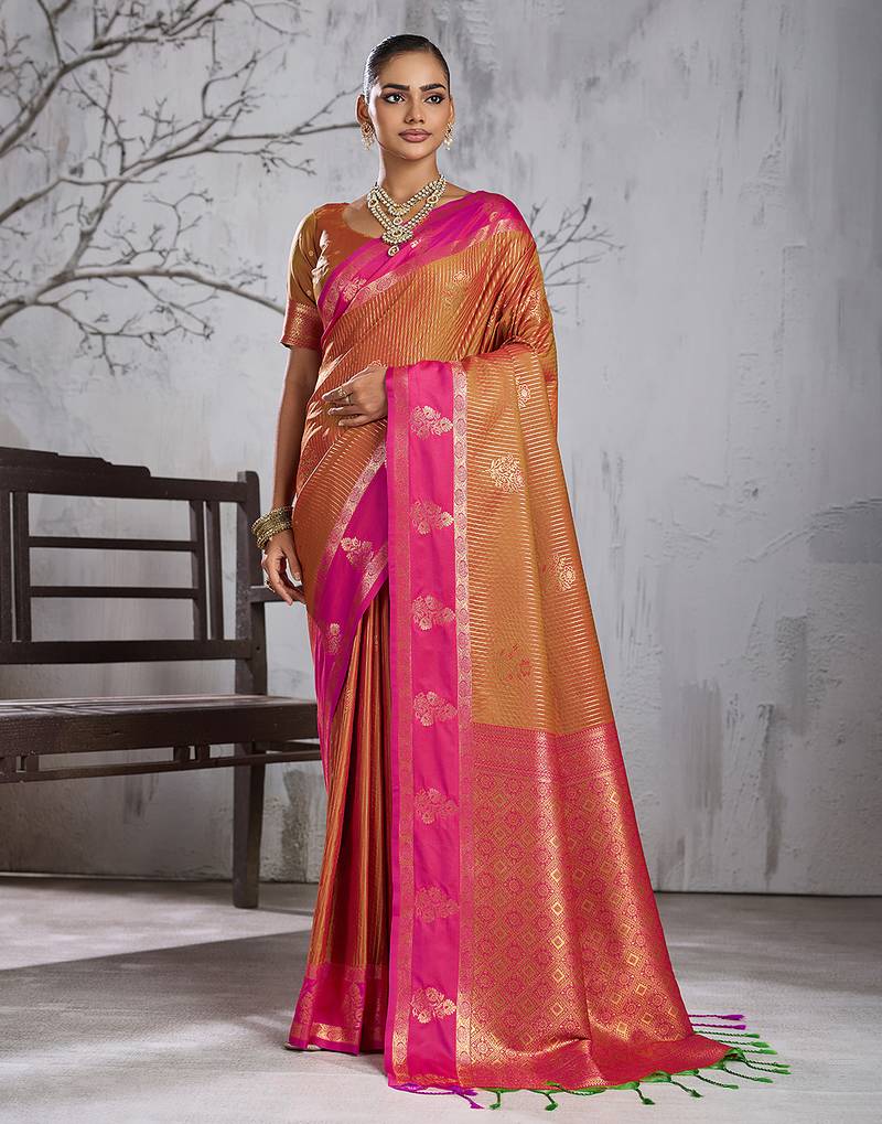 Rust color smart heavy beautiful woven designer silk fancy saree