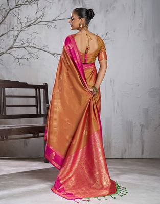 Rust color smart heavy beautiful woven designer silk fancy saree 2