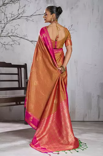 Rust color smart heavy beautiful woven designer silk fancy saree