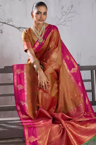 Rust color smart heavy beautiful woven designer silk fancy saree